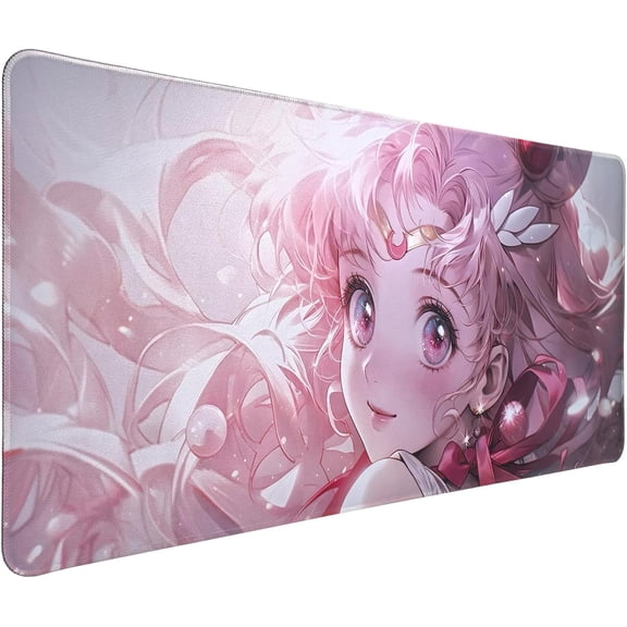 Large Desk Size Computer Gaming Kawaii Anime Girl Mouse Pad Non Slip Desk Pad for Keyboard and Mouse Office Portable Cool Mouse Pad Pink