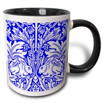 3drose, Large Detail White Rabbit Chintz Over Royal Blue Background, 15oz Two-tone Black Mug