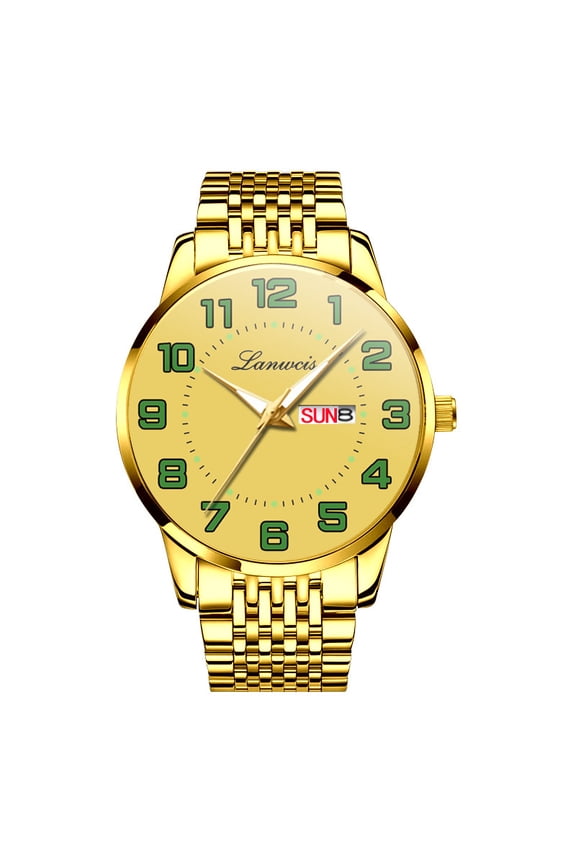Large Dial Men's Digital Quartz Watch with Solid Strap - Elderly Wristwatch, Steel Band, Chinese-English Dual Calendar, Waterproof