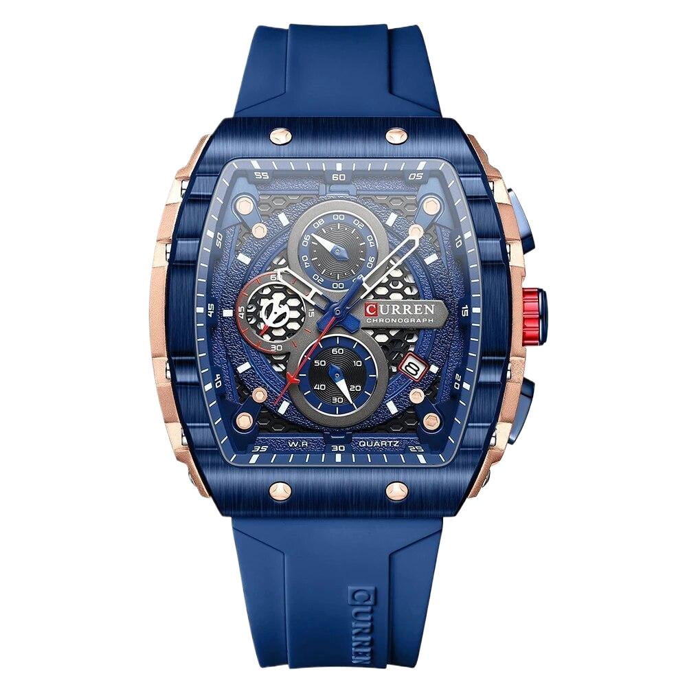 Large Dial Quartz Sports Watch, Rectangular Dial Water-resistant Wristwatch for Men