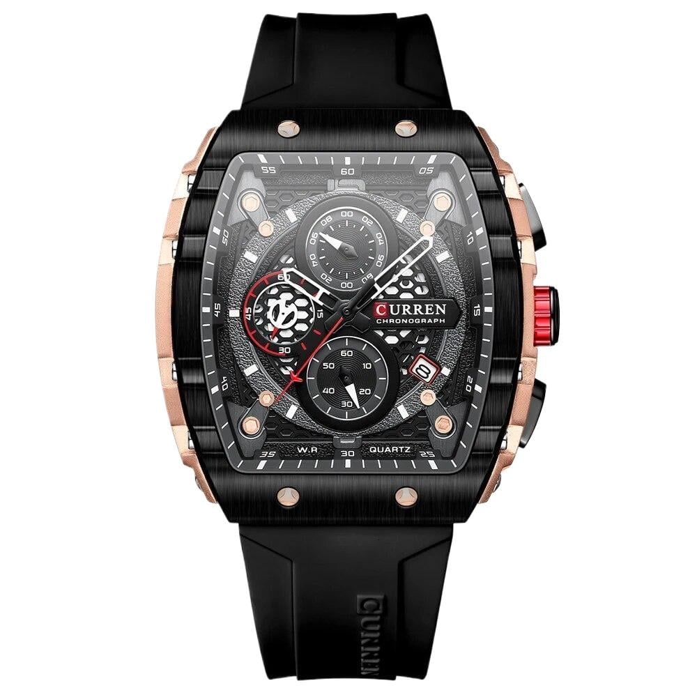 Large Dial Quartz Sports Watch, Rectangular Dial Water-resistant Wristwatch for Men