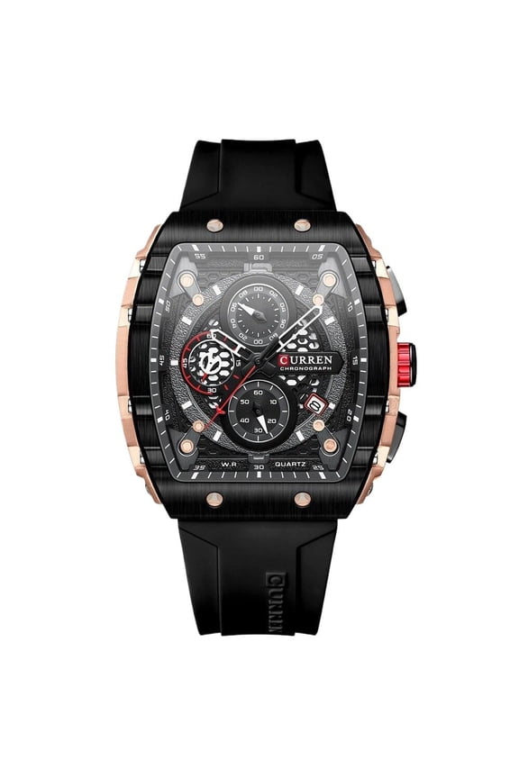 Large Dial Quartz Sports Watch, Rectangular Dial Water-resistant Wristwatch for Men