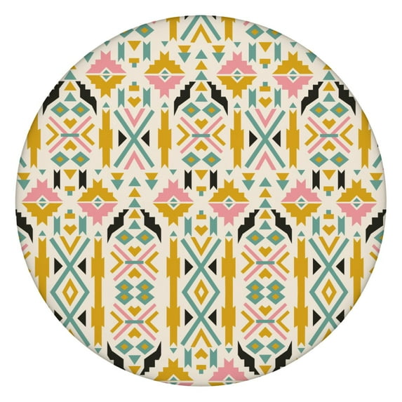 Large Diameter Bohemian Tablecloth, Colorful Floral Print with Elastic Hem for Parties