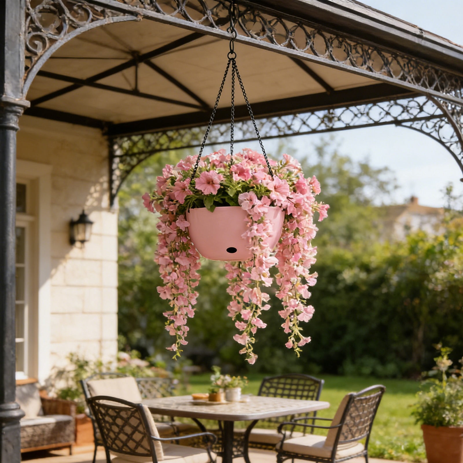 Large Diameter Plastic Hanging Basket Planter with Metal Chain Drainage ...