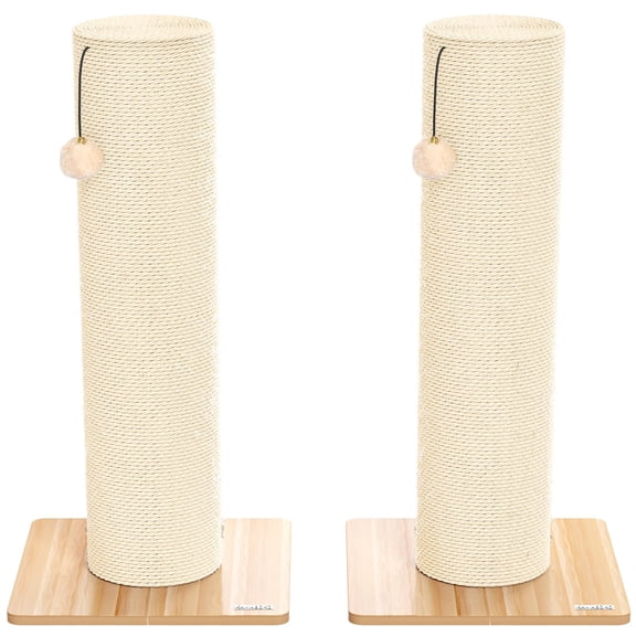 Large Diameter Sisal Cat Scratching Post 29.5 Inches High, Sturdy Cat Scratcher with Square White Base, Protects Furniture, Beige, Pack of 2 for Multiple Cats