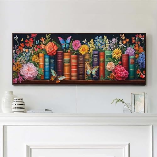 Large Diamond Art Kits for Adults Book, Diamond Art Flower, Large Diamond Painting Kits Full Drill Round Rhinestone Craft Canvas for Home Wall Decor Gift 12x31 inch