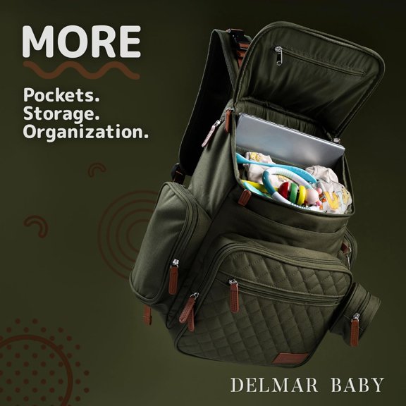 Large Diaper Bag Backpack for Mom & Dad | Unisex Baby Travel Bag | 15 Pockets | Changing Pad | Stroller Straps | Stylish & Washable | Newborn Essentials | Army Green