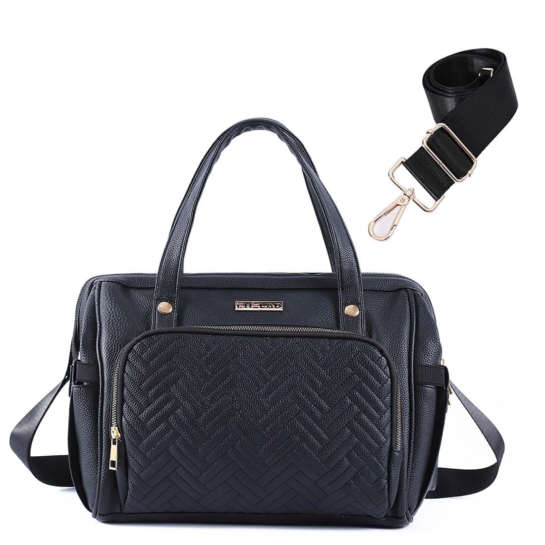 Baby Bag , Diaper Bags with 13 Pocket ,Diaper Bag Tote for Mom and Dad, Waterproof Stylish Leather Baby Diaper Bag for Travel(Black)