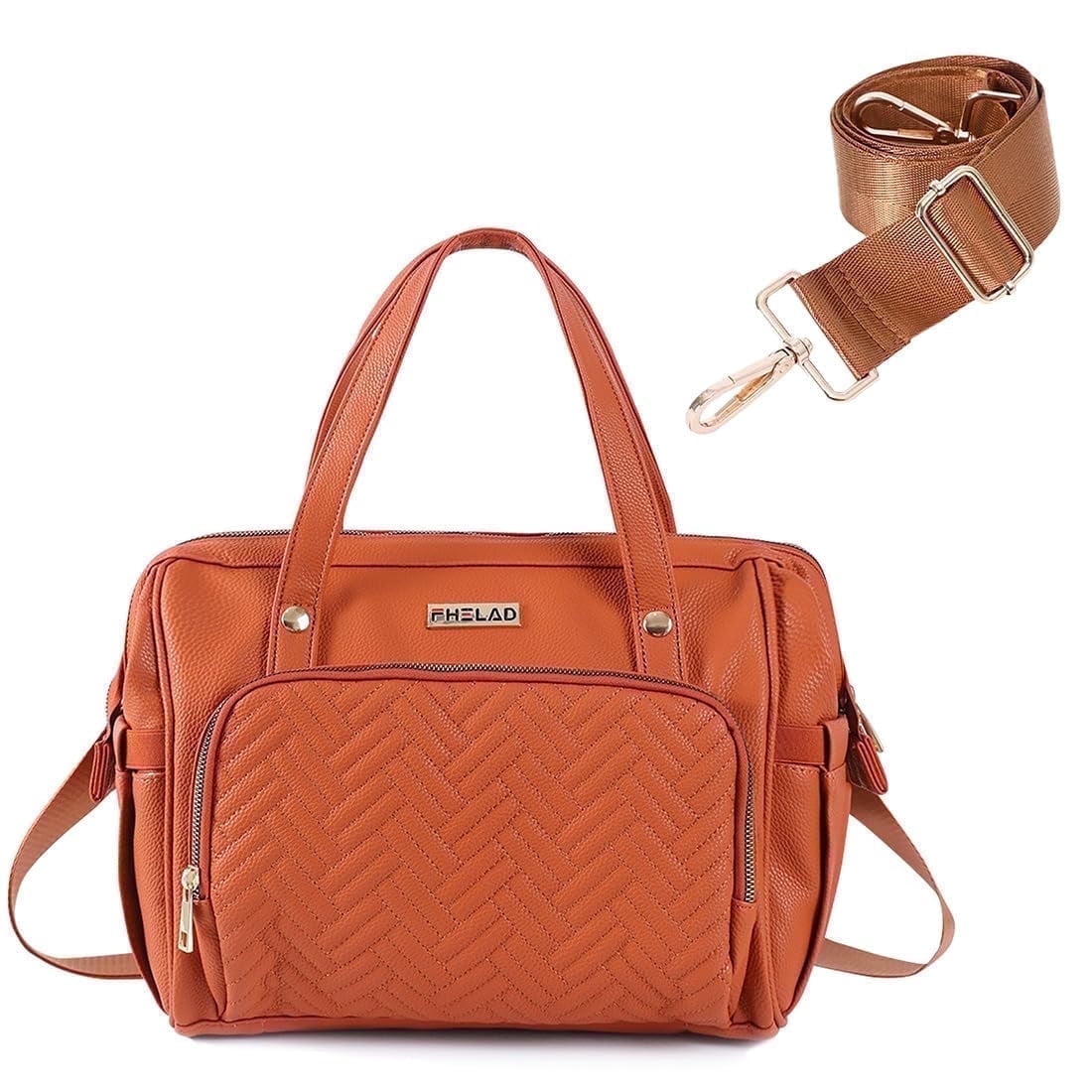Diaper Bag Tote, Tote bag with 13 Pocket Waterproof Mom Bag , Stylish Leather Crossbody Diaper Bag for Travel(Orange)