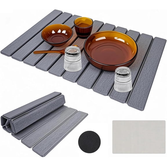 Large Diatomite Kitchen Counter Drying Mat – 24”x16”, Aesthetic Stone Mat for Dishes, Roll-Up Space-Saving & Quick-Drying Stone Rack