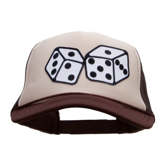Large Dice Patched Two Tone Polyester 5 Panel Foam Front Mesh Back Cap - Brown Tan OSFM