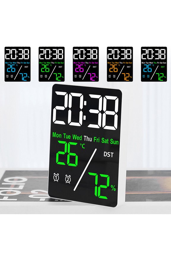 Large Digital Alarm Clock TEMP Humidity Date Week Disply 2 Alarm Electronic Table Clock 3-level Brightness 12/24H DST LED Clock for Desk,Adjustable Brightness with Dual Alarms