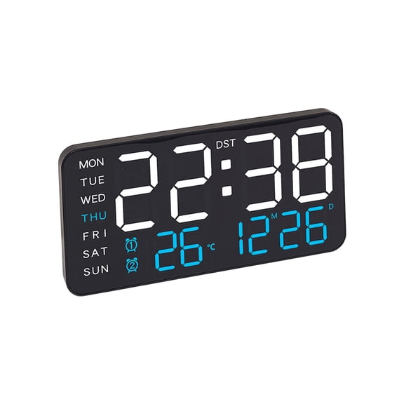 Large Digital Alarm Clock for Bedroom & Home, with Temperature, Date and Weekday Display, Adjustable Volume Black