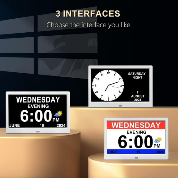 Large Digital Alarm Clock for Elderly with Day and , Auto Dimmable 10.1 Inch White