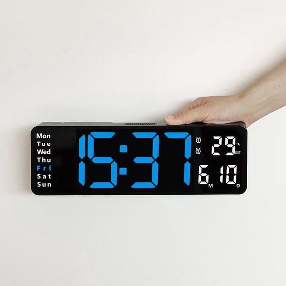 Large Digital Clock 13 Inch with Temperature Date Week Display Auto DST Night Light Auto Brightness Dimmer Remote Control - Wall or Desk Clock - Timer Stopwatch Countdown