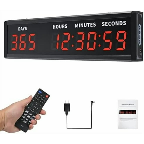 Large Digital Countdown Clock, LED Large Display Count Up/Count Down Timer, 999 Days Countdown Calendar for Christmas Retirement Birthday Event Timer with Remote Control (Red,17.87in*5.04in)