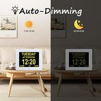 Large Digital Dementia Clock for Seniors & Elderly, Alzheimer-Friendly Calendar Clock with Date, Day of Week, 8 Alarms, Auto Dimmable Display