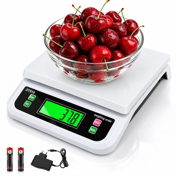 Large Digital Kitchen Scale 40kg/88lbs Commercial Food Scale with Tare and Pcs Funtion for Baking Cooking Bread Meat Parts and Coins LCD Display,Baking Scale for Cooking, Adapter Included (White)