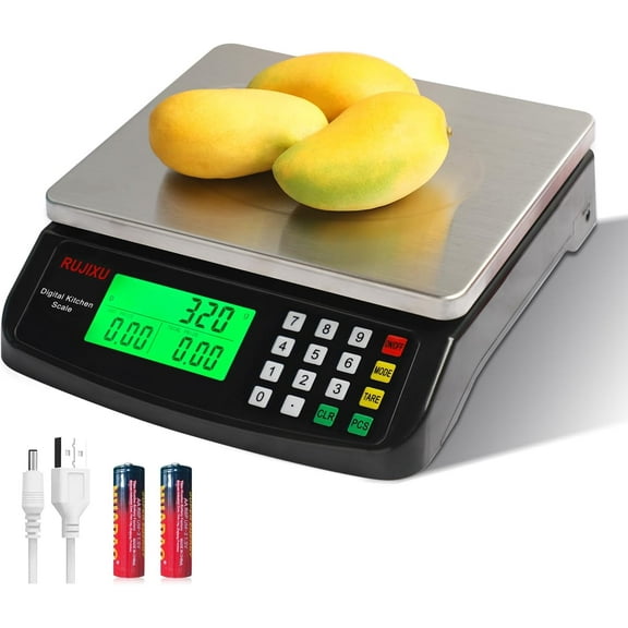 Large Digital Kitchen Scale Black 30kg/66lb Commercial Food Scale Stainless Steel with LCD Display Price Computing Scale for Restaurant Baking Bread Meat Prep Counting Scale for Parts and Coins