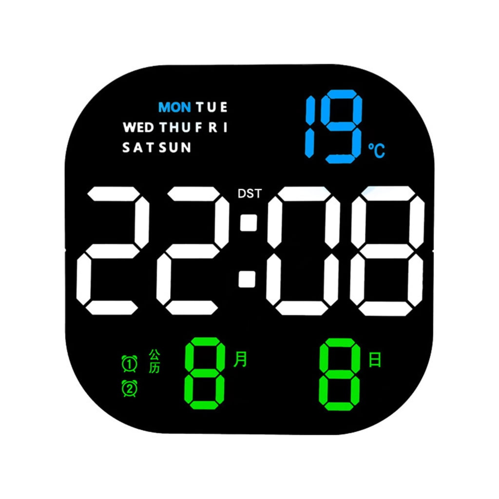 Large Digital LED Wall Clock Calendar with Alarms,Temperature for Bedroom Living Room Table Desktop Decor