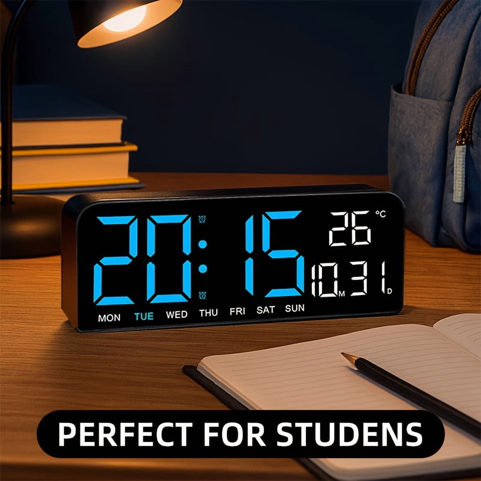 Large Digital LED Wall Clock - Dual Alarm, Brightness Adjustment, Date ...