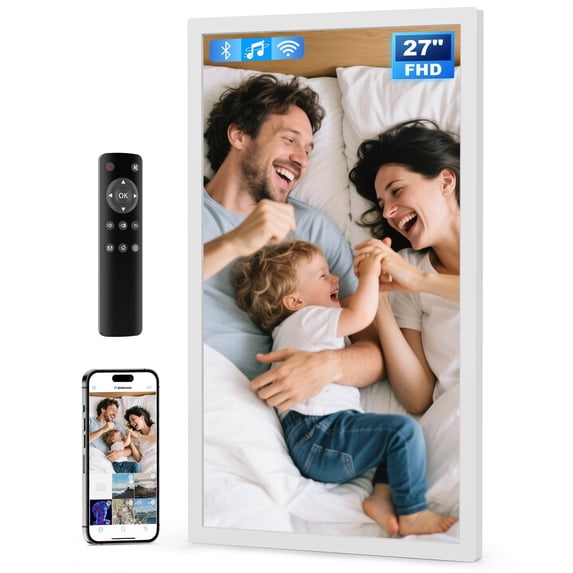 Large Digital Picture Frame 27 inch, 1920x1080 FHD IPS WiFi Digital Photo Frame with Remote, 32GB Storage, Auto-Rotate, Instantly Share Photo/Video via Apps/Email, USB/Mirco SD, White