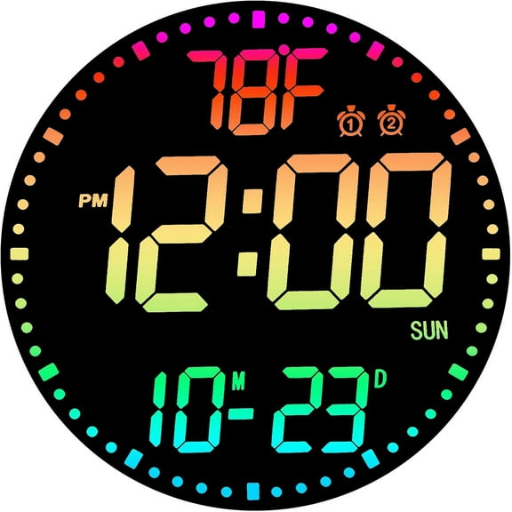 Large Digital Wall Clock,12" RGB Color Changing Wall Clock with Remote Control,LED Display Plug-in Clock with 3 Brightness Levels & Temperature Display,Perfect for Home, Gym, Classroom, Offic