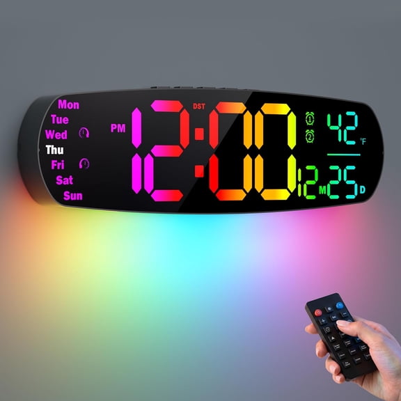 Large Digital Wall Clock,14.4 inch Large Display Digital Clock with Auto Dimming, Temperature and Date, Remote Control, Night Light,DST, Alarm for Classroom/Gym/Bedroom