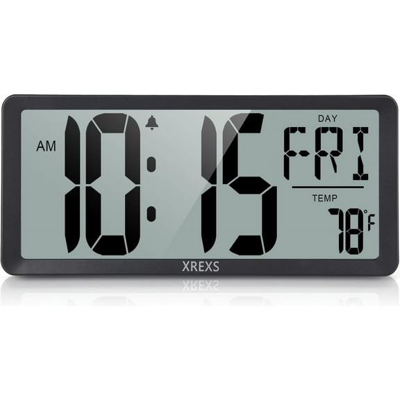 Large Digital Wall Clock, Battery Operated Alarm Clocks for Bedroom Home Decor, Count Up & Down Timer, 14.17 Inch Large LCD Screen with Time/Calendar/Temperature Display (Batteries Included)