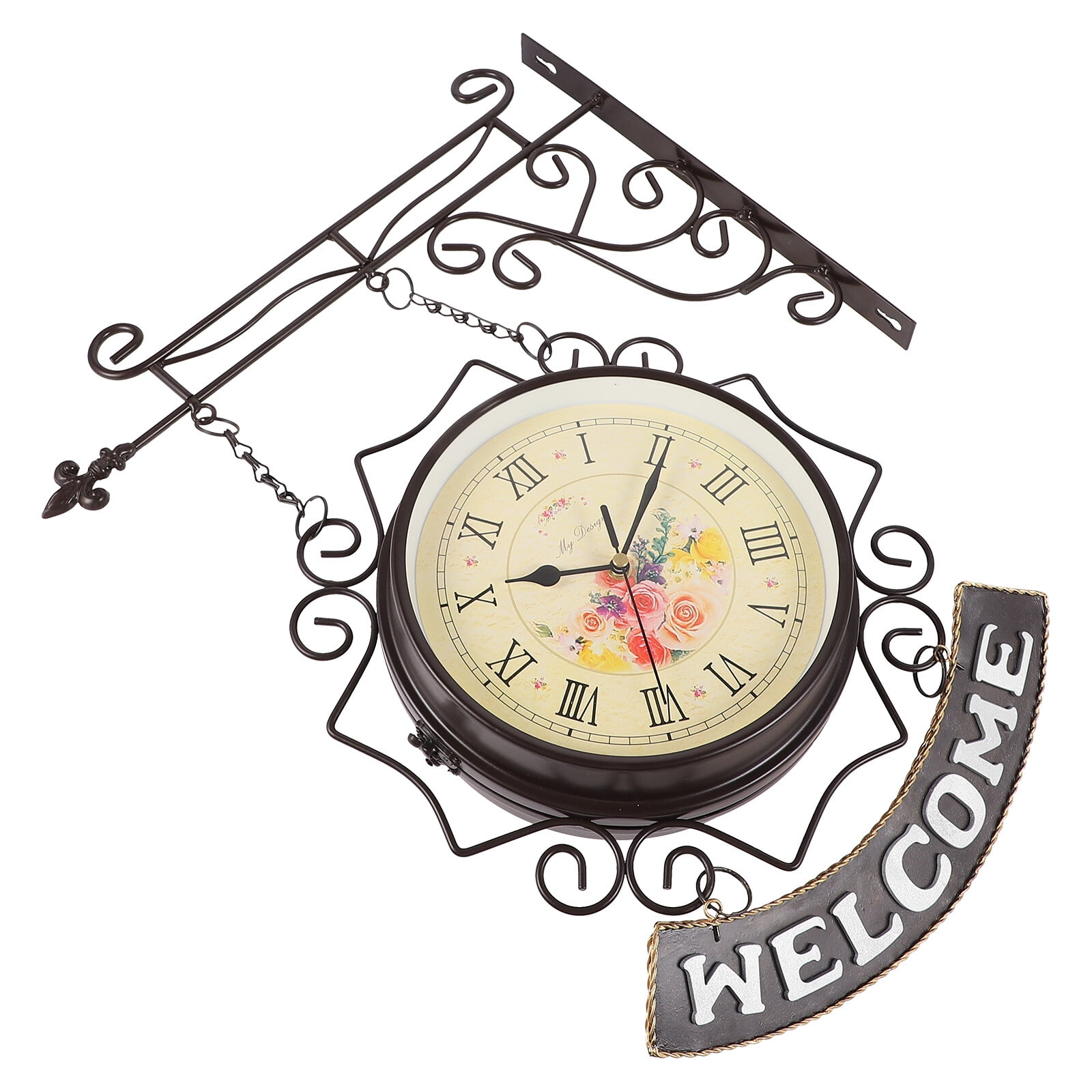 Large Digital Wall Clock Double Sided Modern Battery Operated Metal Art Round Vintage