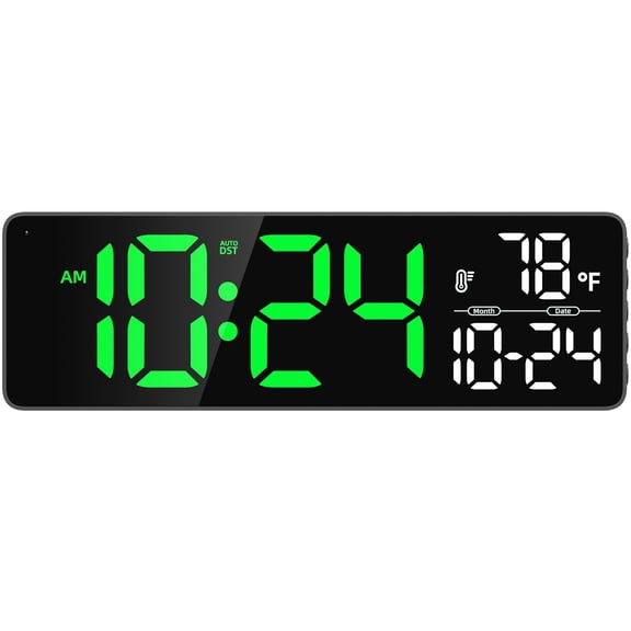 Large Digital Wall Clock LED Date Temp Auto Dimmable Auto DST for Bedroom Kitchen Office Gym Farmhouse