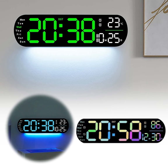 Large Digital Wall Clock, LED Display Clock with Date Week Temperature, Multifunctional Wall Clock for Living Room Bedroom Office, 13.8 x 1.2 x 3.9 Inches
