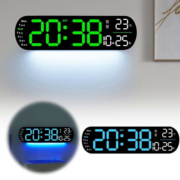 Large Digital Wall Clock, LED Display Clock with Date Week Temperature, Multifunctional Wall Clock for Living Room Bedroom Office, 13.8 x 1.2 x 3.9 Inches