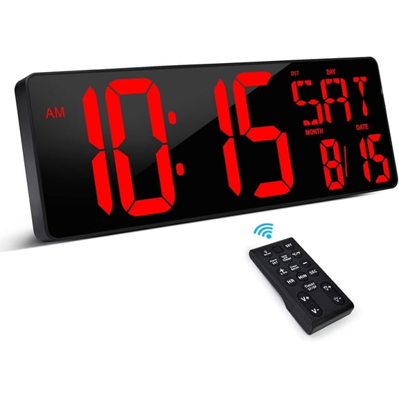 Large Digital Wall Clock with Remote Control, 16.5 Inch LED Large Display Count Up & Down Timer, Adjustable Brightness Clock with Day/Date/Temperature for , Gym, Office and Classroom