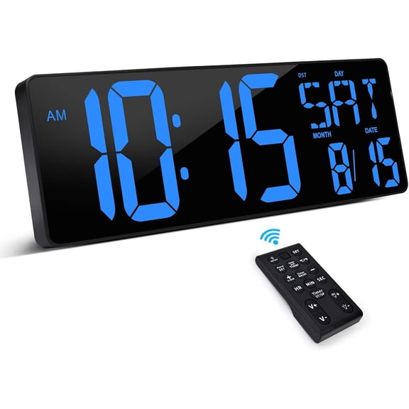 Large Digital Wall Clock with Remote Control, 16.5 Inch LED Large Display Count Up & Down Timer, Adjustable Brightness Plug-in  Clock with Day/Date/Temperature for , Gym, Office