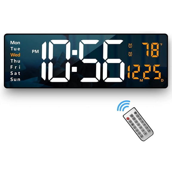 Large Digital Wall Clock with Remote Control, 16 Inch LED Display Count Up & Down Timer, Adjustable Brightness Alarm Clock with Day/Date/Temperature for Home, Gym, Office