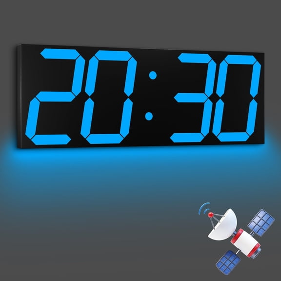 Large Digital Wall Clock With GPS Auto-Sync - Standard Blue Display