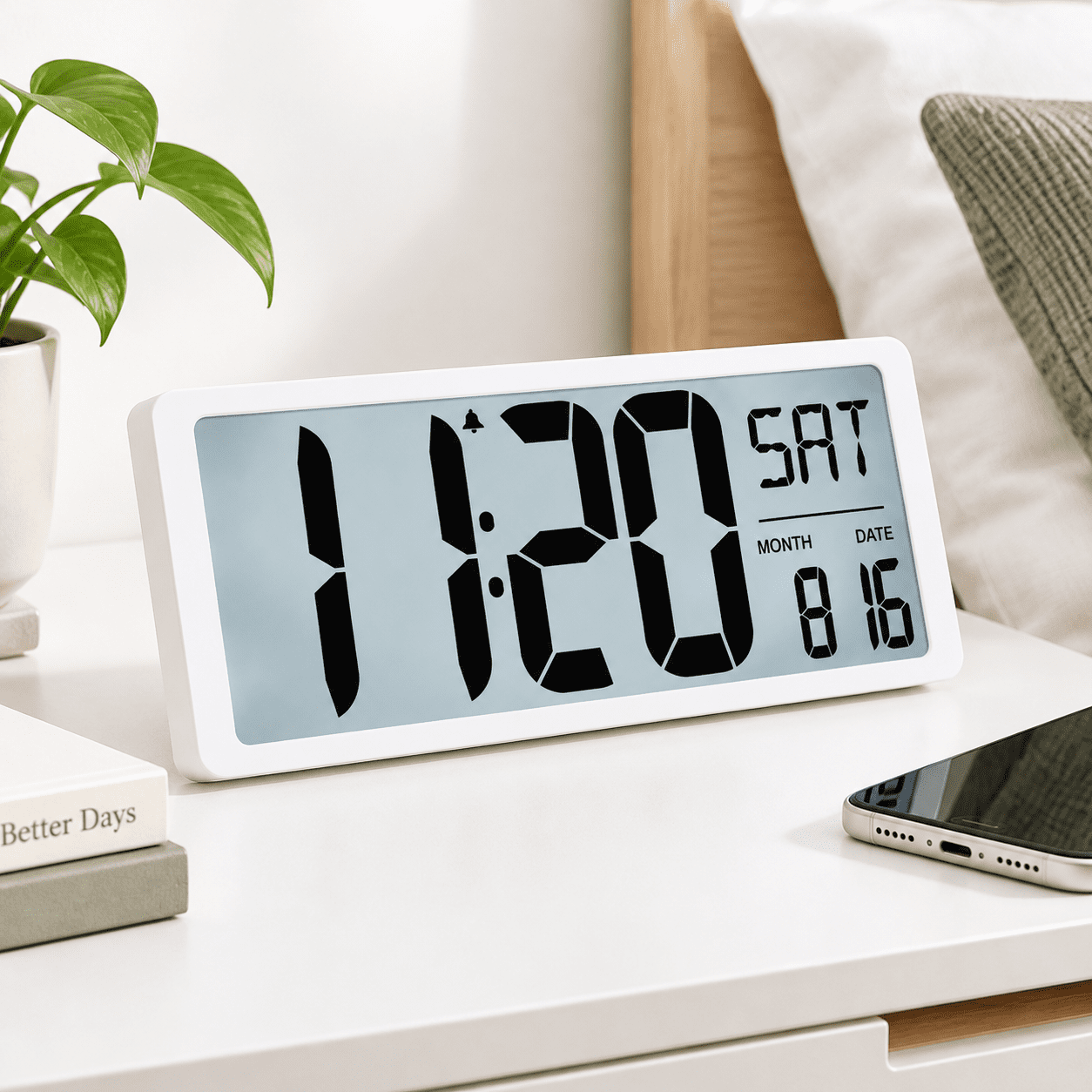 Large Digital Wall Clock with Backlight, White, 17.44 x 8.66 x 3.11 ...