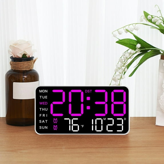 Large Digital Wall Clock with Display Alarm Calendar Temperature Adjustable Brightness Voice Control For Bedroom Office Living Room 1 Pack