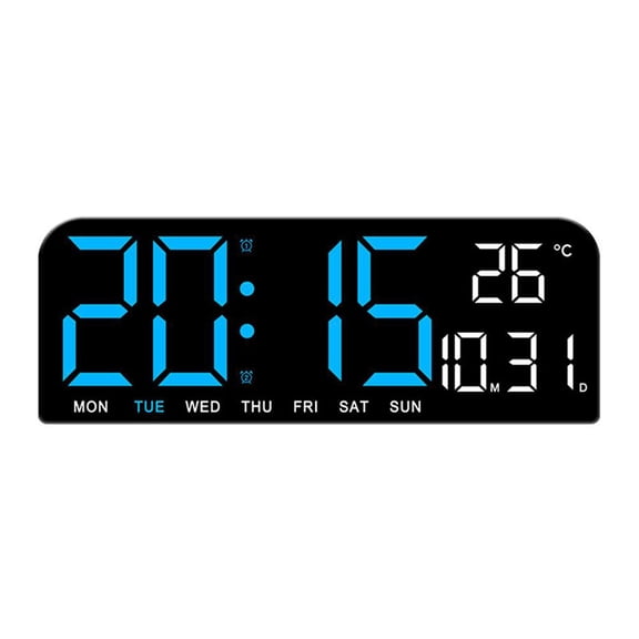 Large Digital Wall Clock with Temperature and Date Display, 12/24H Mode, Night Mode, and 4-Level Brightness Adjustment for Home Decor