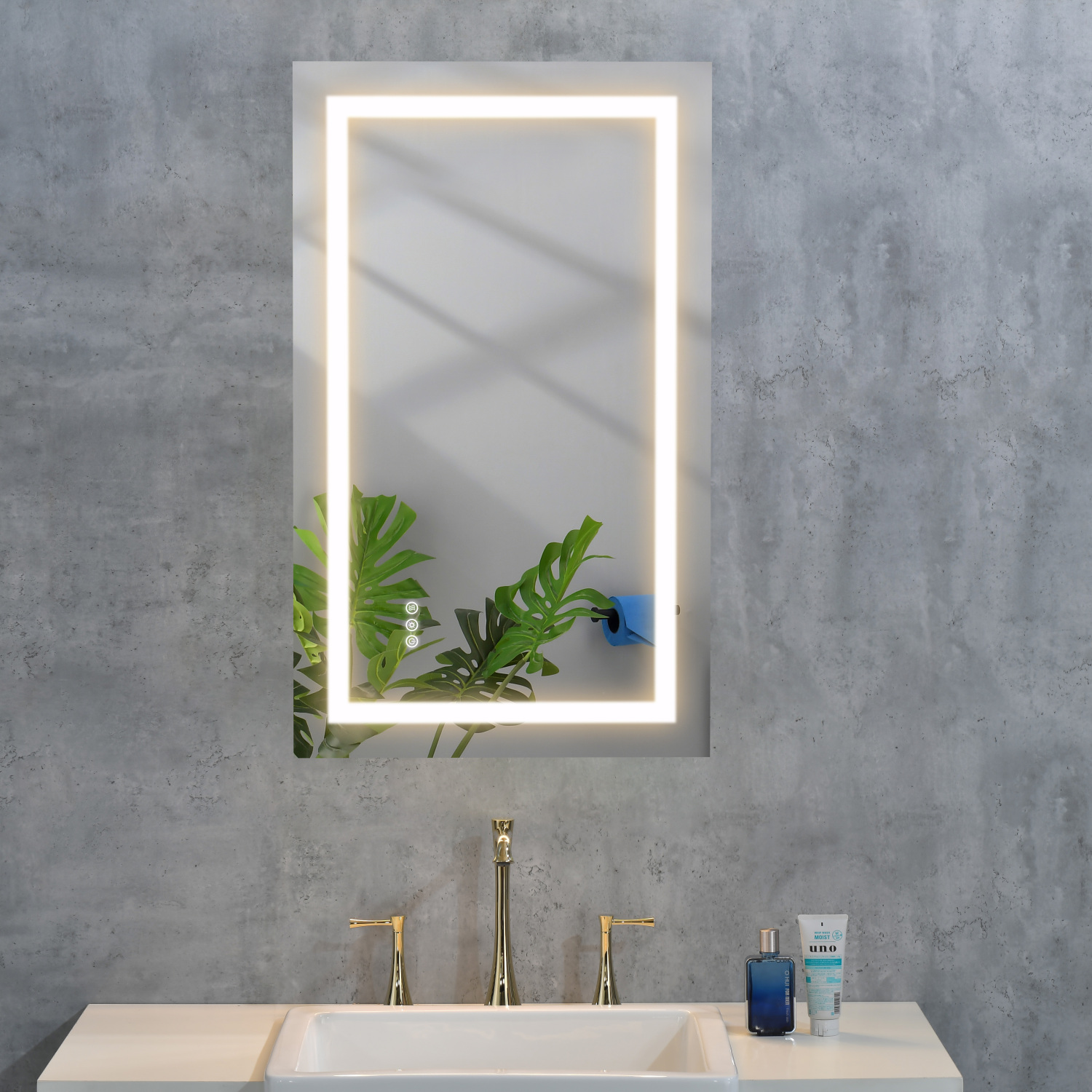 Large Dimmable 36x 24Inch LED Mirror with Lights Wall Mounted AntiFog