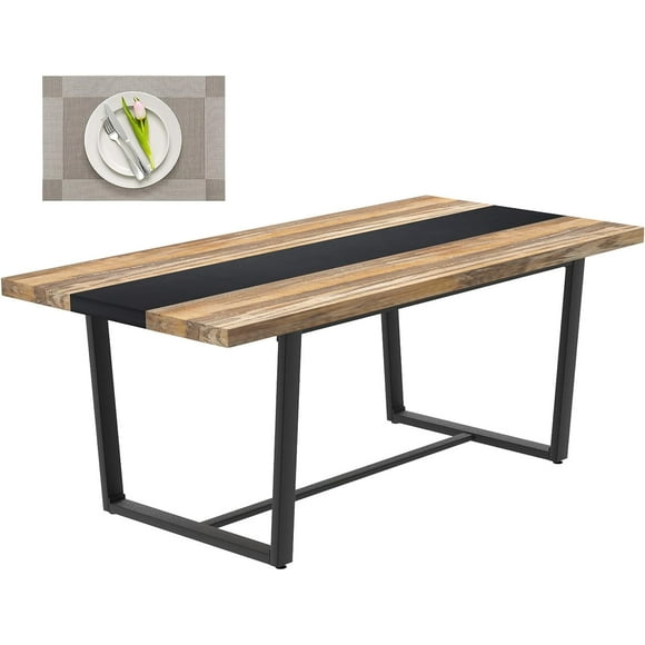 Large Dining Room Table for 6-8 Seats, Rectangular Farmhouse Modern Kitchen Table, Industrial Conference Table