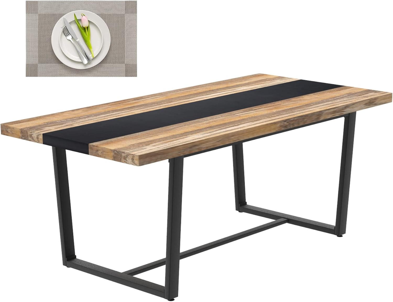 Large Dining Table, 6Foot Rectangular Farmhouse Style Modern Kitchen