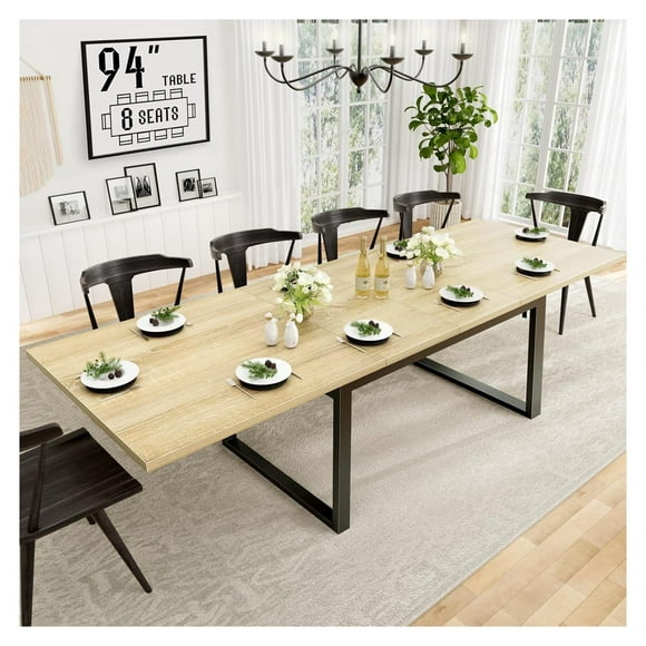 Large Dining Table for 8 - to 10 Person 94In Long Expandable Dinning Kitchen Room Tables for 6 or 8-10 People Seater Extendable Modern Dinner Table De Comedor Rectangular Square Desk