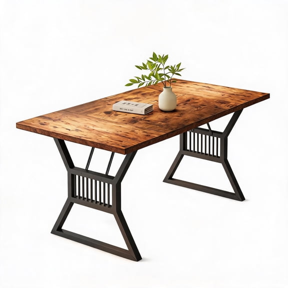 Large Dining Table for 4-8 People, Rustic Farmhouse Industrial Kitchen Table with Wood Top and Metal Legs