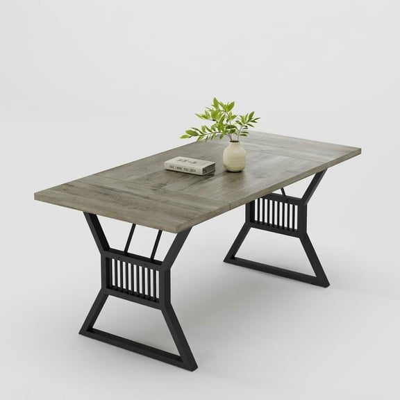 Large Dining Table for 4-8 People, Rustic Farmhouse Industrial Kitchen Table with Wood Top and Metal Legs