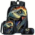 thumbnail image 1 of Large Dinosaur Black Backpack Set Ideal for Daily Commute, Includes Lunch Box & Pencil Case, Durable Polyester, Casual Style, Zipper Closure, Lunch Box HolderDinosaur Print BackpackSturdy Straps,, 1 of 9