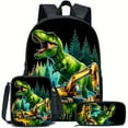 thumbnail image 1 of Large Dinosaur Black Backpack Set Ideal for Daily Commute, Includes Lunch Box & Pencil Case, Durable Polyester, Casual Style, Zipper Closure, Lunch Box HolderDinosaur Print BackpackSturdy Straps,, 1 of 9