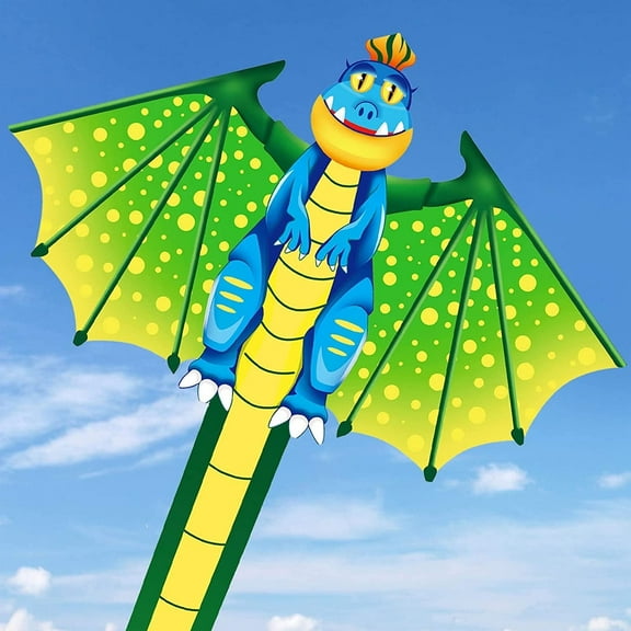 Large Dinosaur Kite with Long Tail 45 x 80 in for Kids and Adults Beginner, Outdoor Beach Kite with Winding Handle and Line