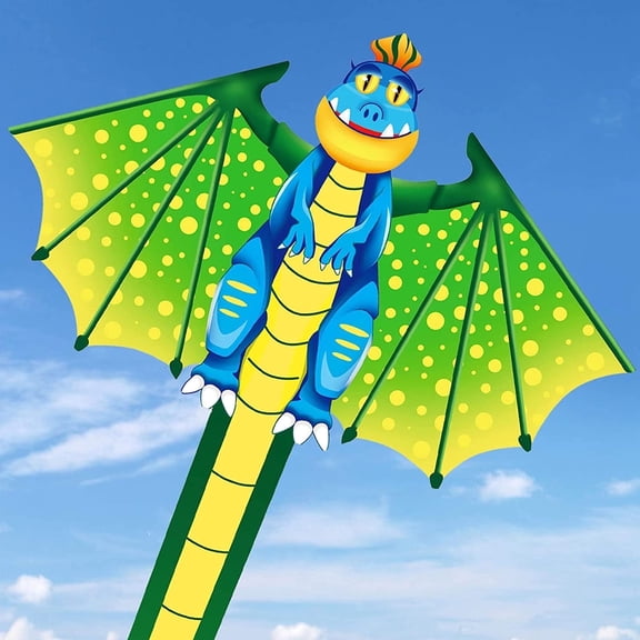 Large Dinosaur Kite with Long Tail 45 x 80 in for Kids and Adults Beginner, Outdoor Beach Kite with Winding Handle and Line